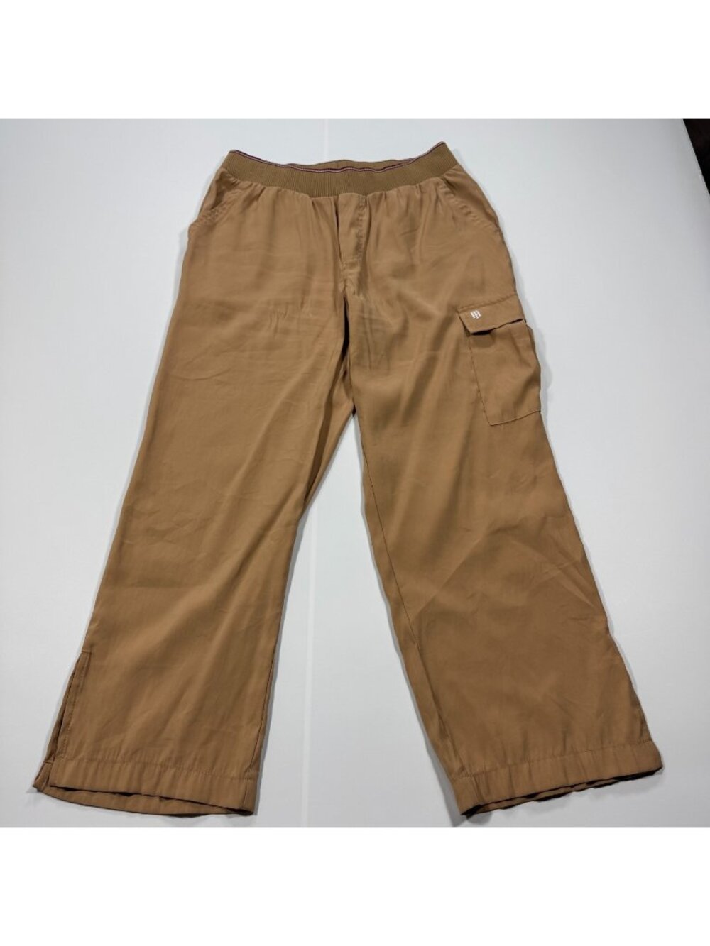 Tommy Hilfiger Pant Women's M Brown Viscose Twill Cargo Crop Wide-Leg Ankle Slit